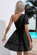 Layered Single Shoulder Flounce Sleeve Mini Dress -BazaarBey - www.shopbazaarbey.com