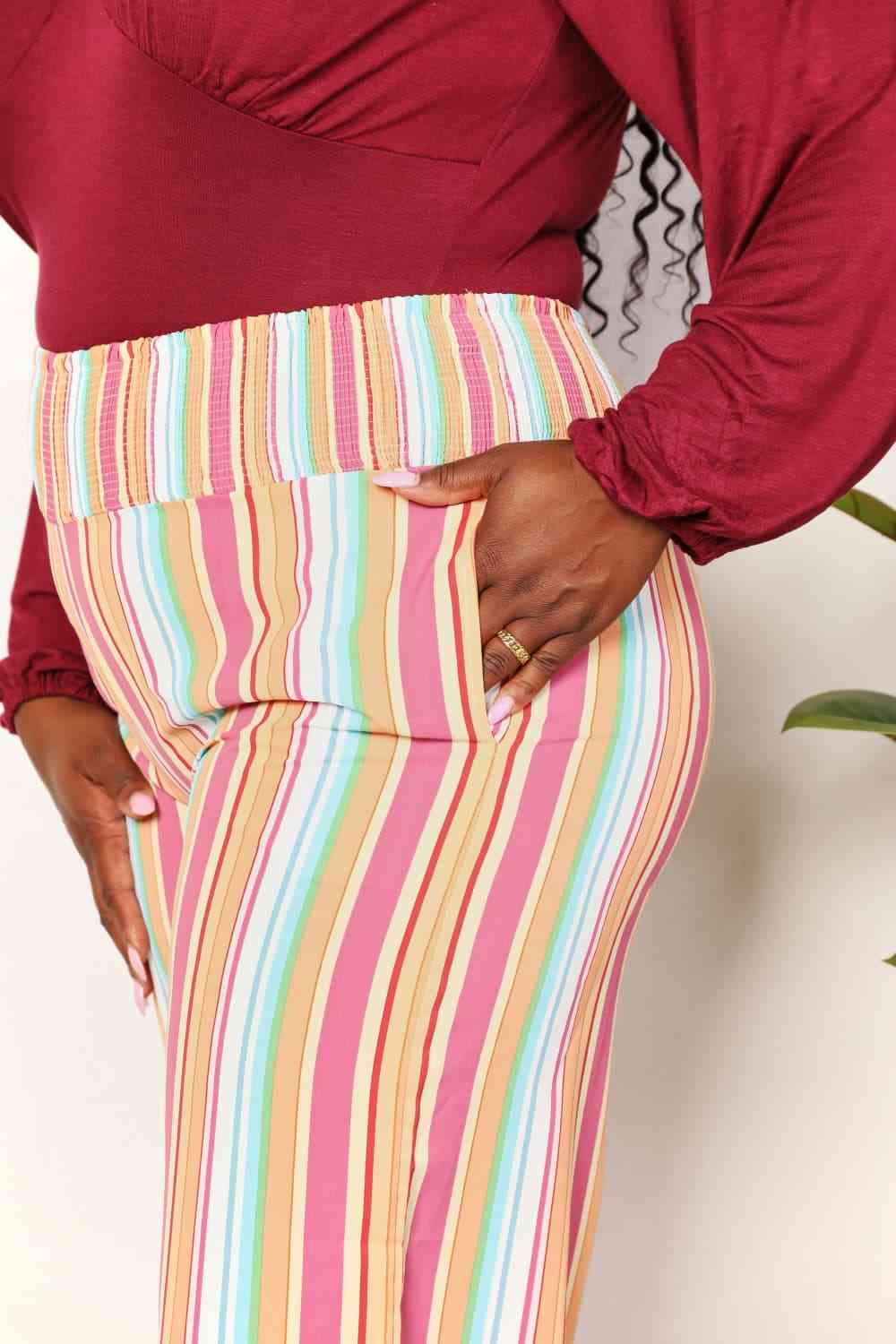  Striped Smocked Waist Pants with Pockets Bazaarbey