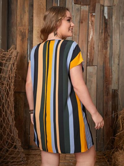 Plus Size Striped Short Sleeve Mini Dress -BazaarBey - www.shopbazaarbey.com