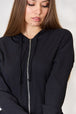  Ribbed Zip Up Drawstring Hooded Jacket Trendsi