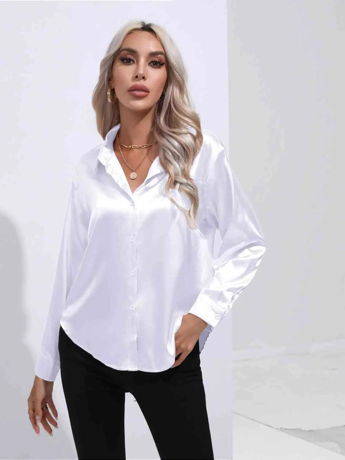 Collared Neck Buttoned Long Sleeve Shirt Bazaarbey