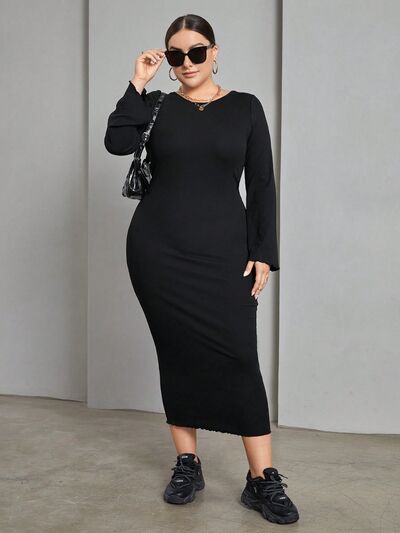 Plus Size Lace-Up Round Neck Wrap Dress -BazaarBey - www.shopbazaarbey.com