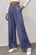 Pleated Detail Wide-Leg Pants with Pockets Bazaarbey