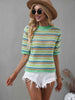 Striped  Half Sleeve Knit Top Trendsi