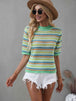 Striped  Half Sleeve Knit Top Trendsi