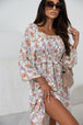 Floral Smocked Square Neck Dress -BazaarBey - www.shopbazaarbey.com