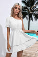 Layered Single Shoulder Flounce Sleeve Mini Dress -BazaarBey - www.shopbazaarbey.com