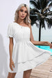 Layered Single Shoulder Flounce Sleeve Mini Dress -BazaarBey - www.shopbazaarbey.com