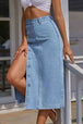 Buttoned Split Denim Skirt Trendsi