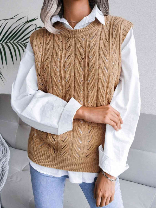 Round Neck  Capped Sleeve Sweater Vest Trendsi