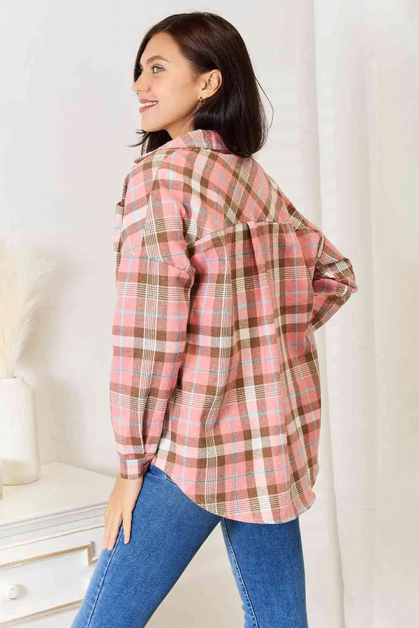  Plaid Collared Neck Long Sleeve Button-Up Shirt Bazaarbey