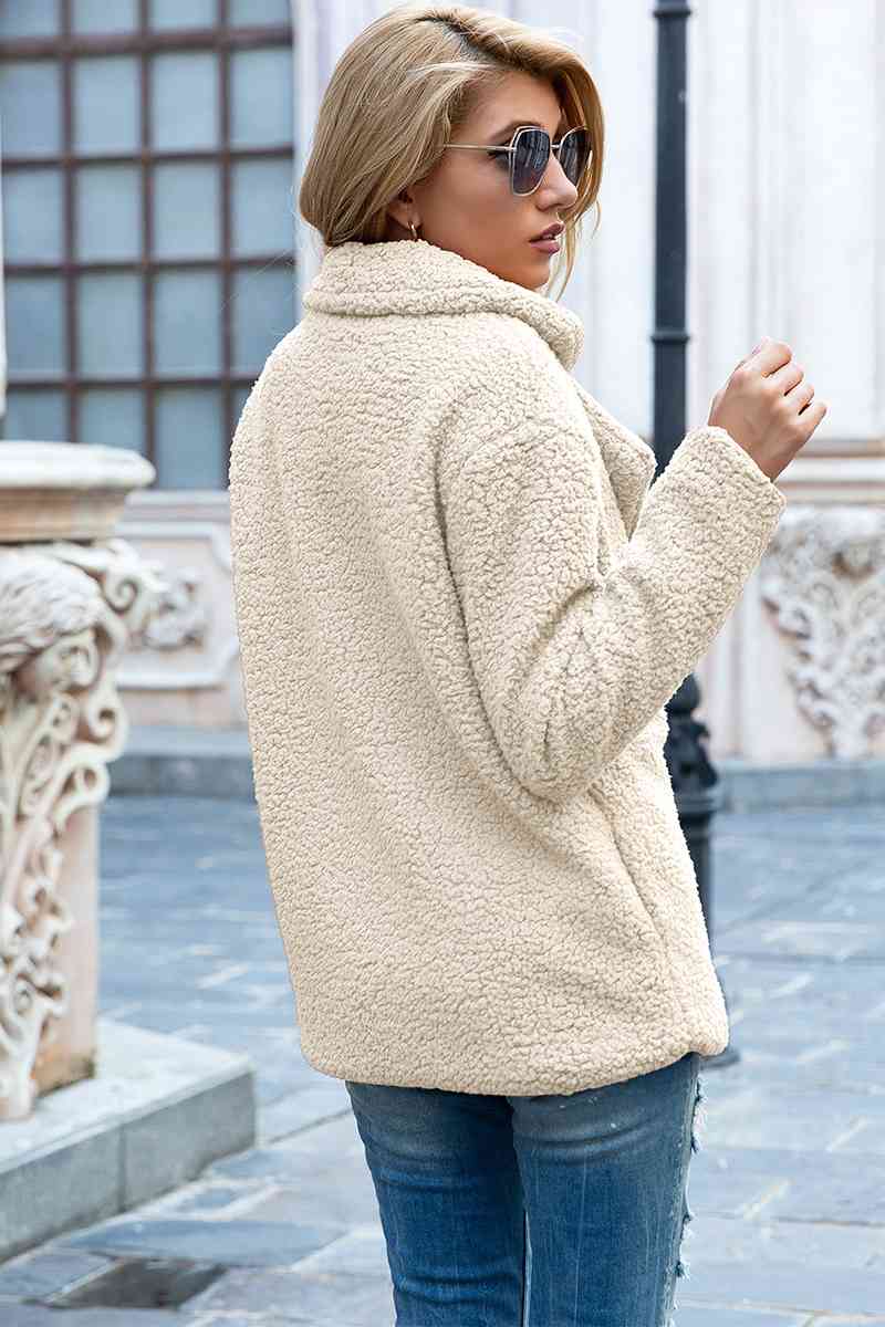  Lapel Collar Sherpa Coat Trendsi