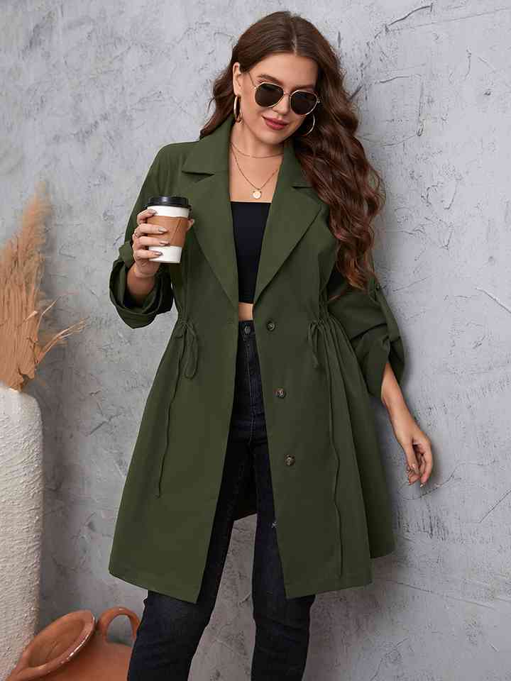  Lapel Collar Roll-Tab Sleeve Trench Coat Trendsi