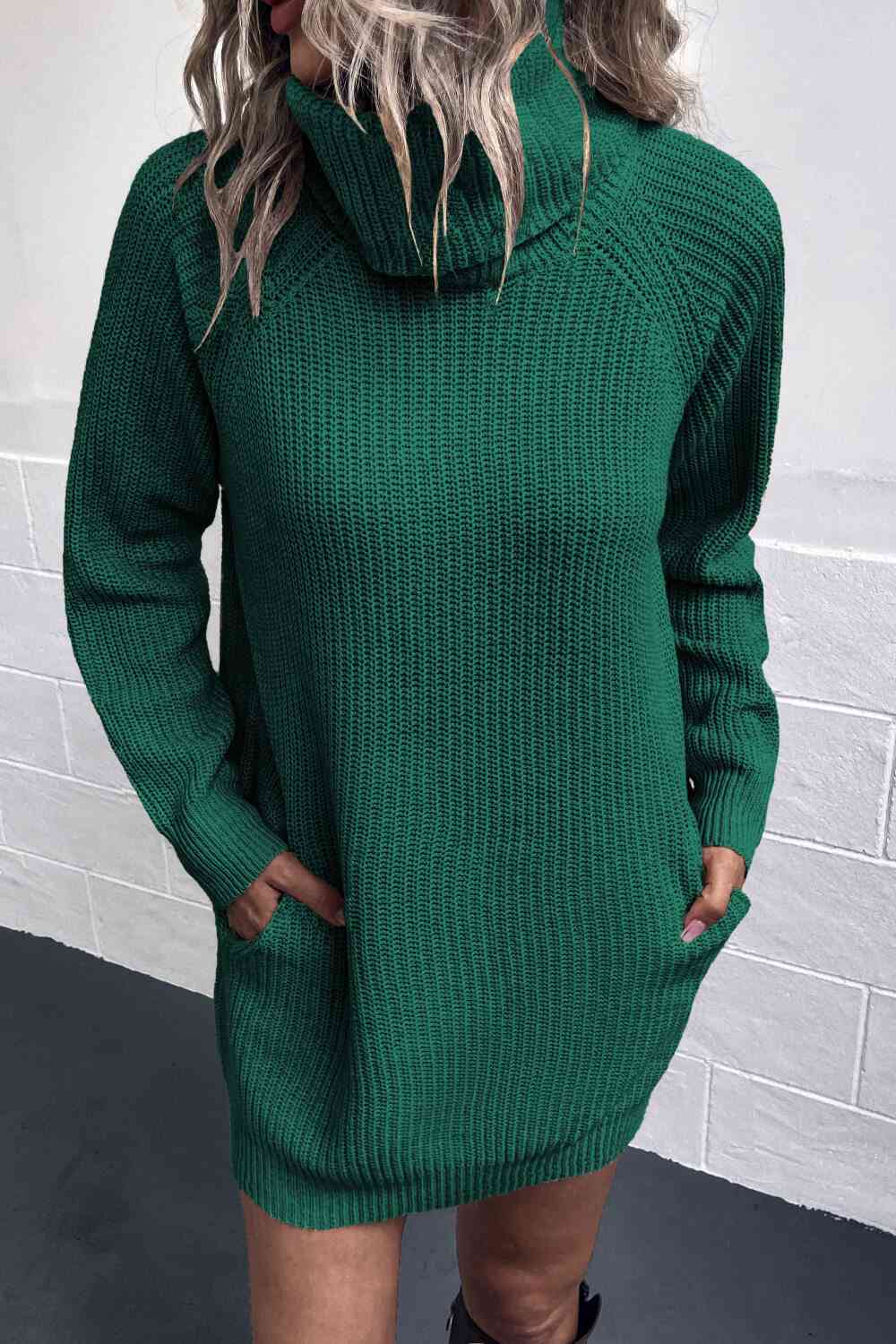 Turtleneck Sweater Dress with Pockets Bazaarbey