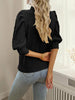 Texture Ruff Sleeve Mock Neck Blouse Trendsi