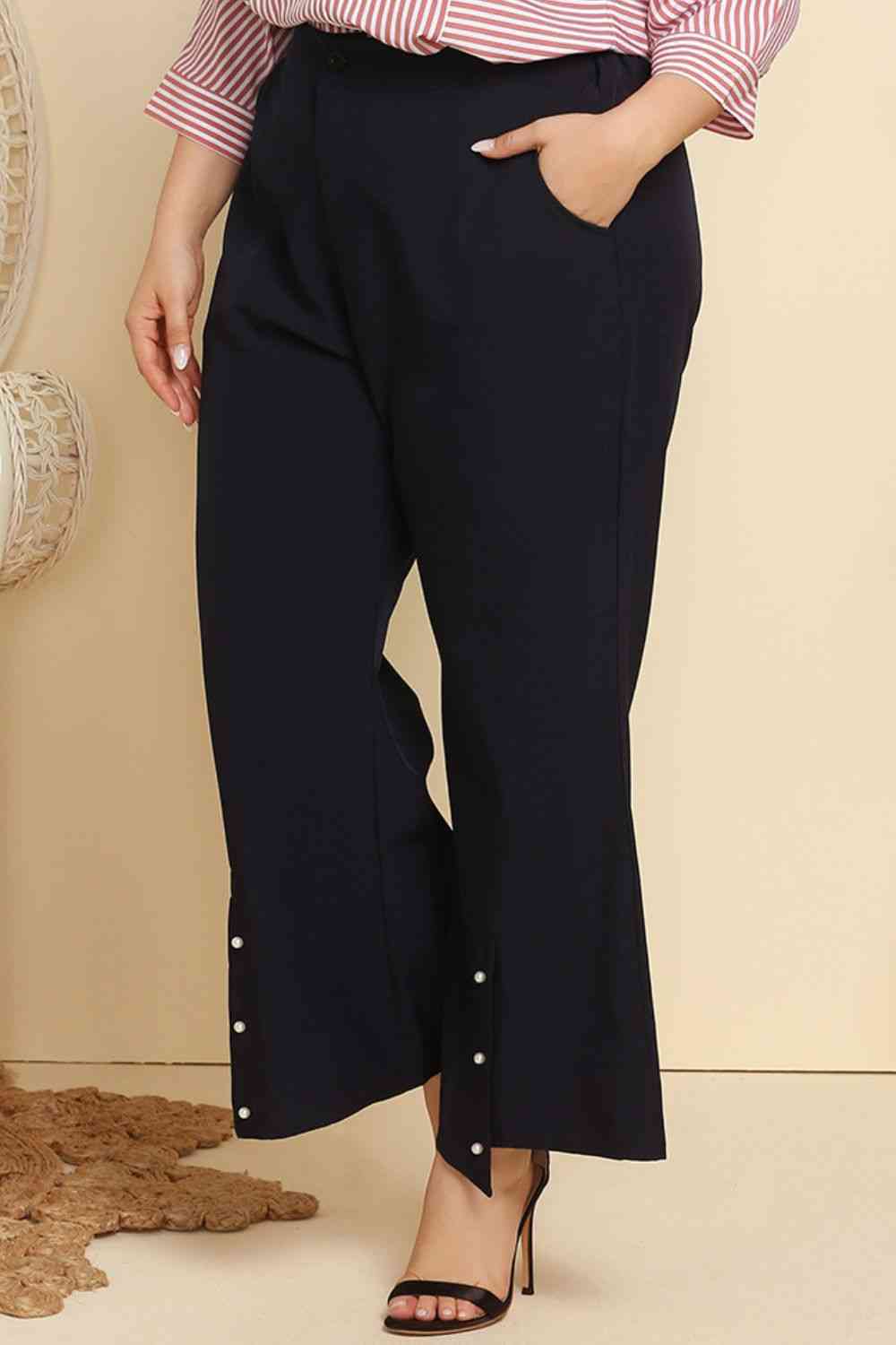 Plus Size Hem Detail Flare Pants Bazaarbey