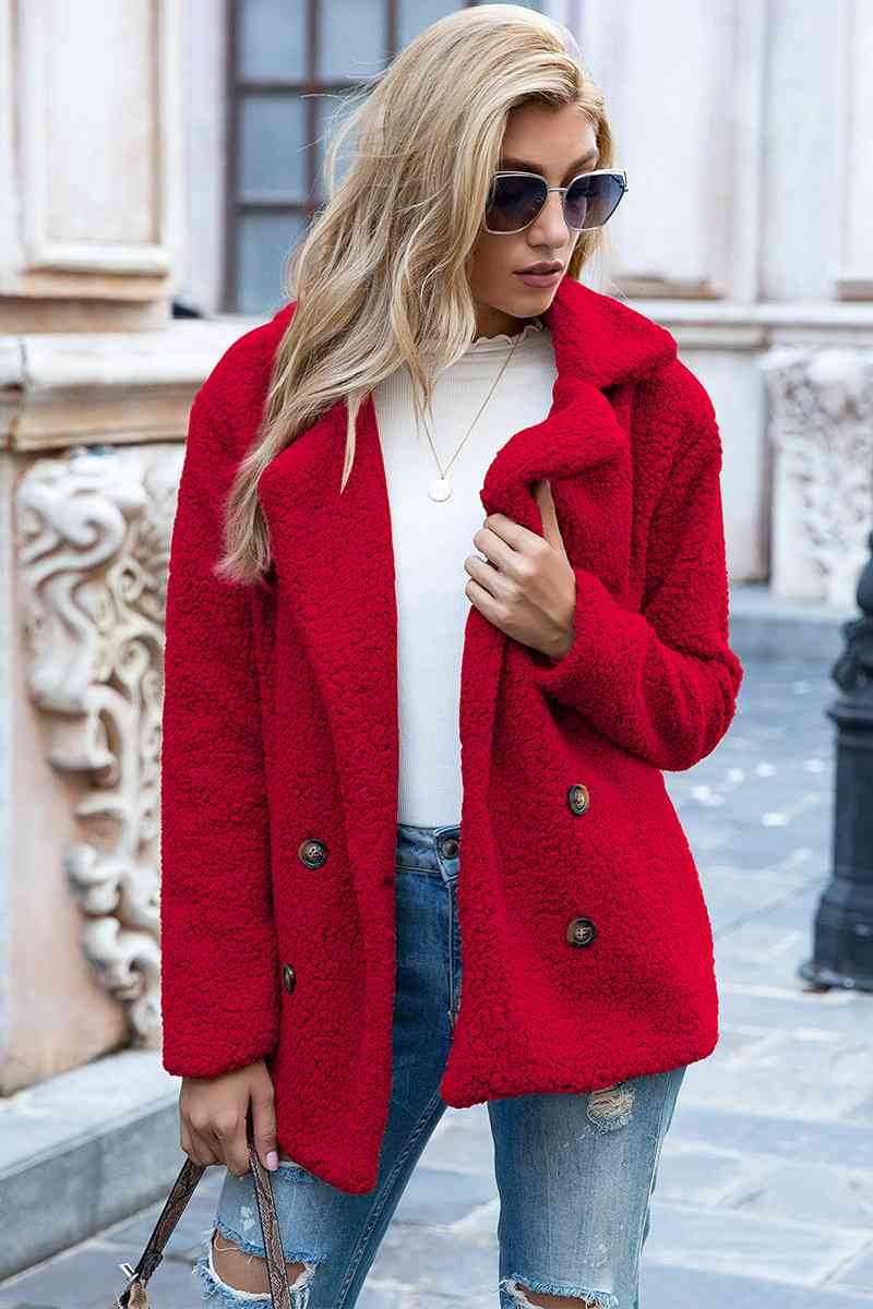  Lapel Collar Sherpa Coat Trendsi