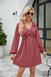 Frill Trim V-Neck Long Sleeve Dress -BazaarBey - www.shopbazaarbey.com