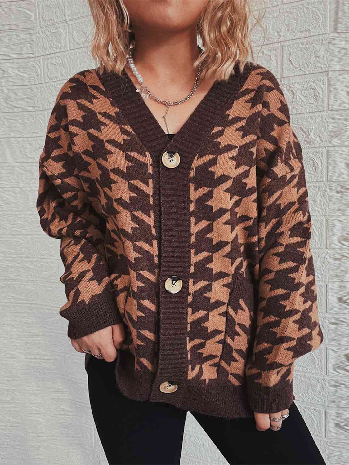  Botton Front  Cardigan with Pockets Trendsi