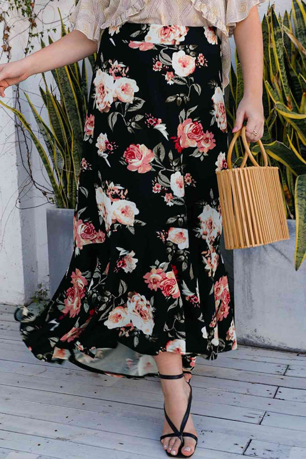 Plus Size Floral High-Rise Skirt Trendsi