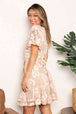  Floral Lace Pompom Detail Tie-Waist Flutter Sleeve Dress Bazaarbey