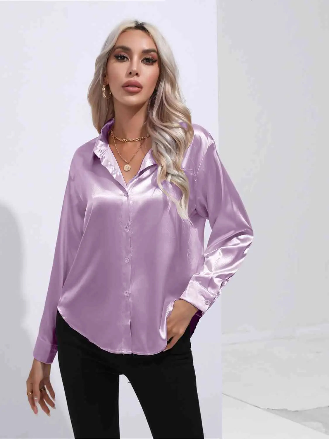 Collared Neck Buttoned Long Sleeve Shirt Bazaarbey