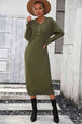 Notched Neck Dropped Shoulder Button-Down Midi Dress Bazaarbey