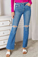   Distressed Raw Hem Bootcut Jeans Trendsi