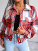 Plaid Collared Neck Drop Shoulder Jacket Trendsi