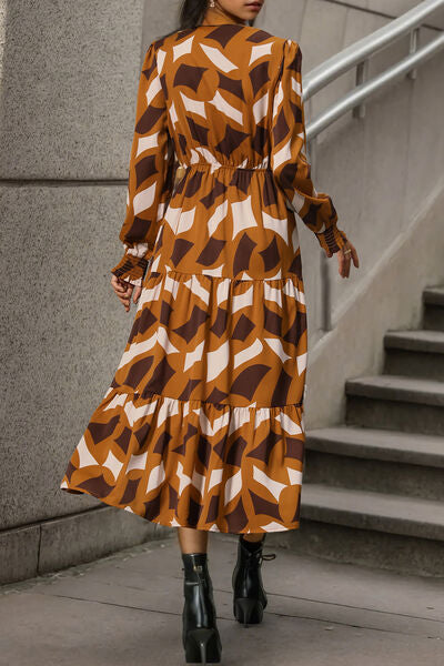 Printed Tied Pocketed Lantern Sleeve Dress Bazaarbey