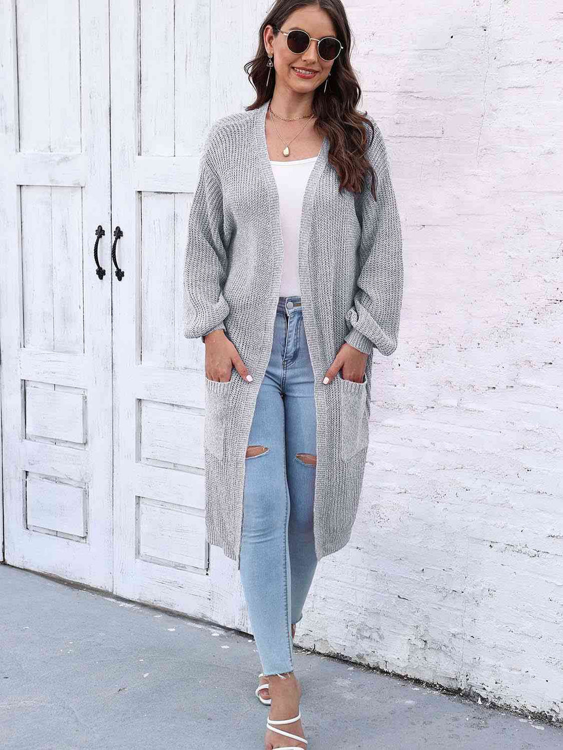 Open Front Longline Cardigan with Pockets Trendsi