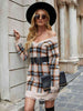 Plaid Distressed V-Neck Sweater Dress Bazaarbey