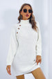 Buttoned Turtleneck Long Sleeve Sweater Dress Bazaarbey