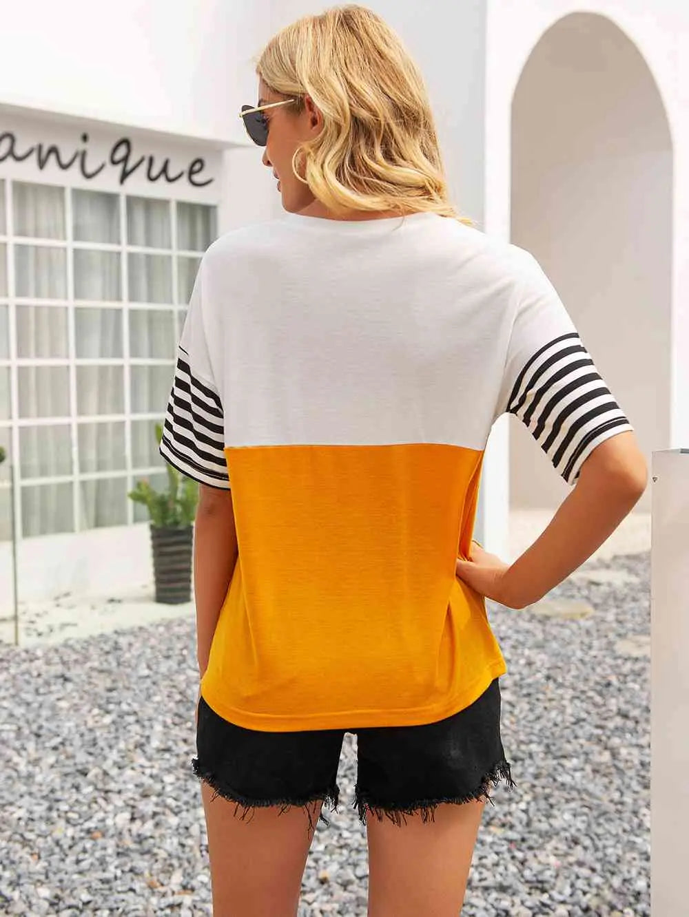 Striped  Round Neck Tee Trendsi