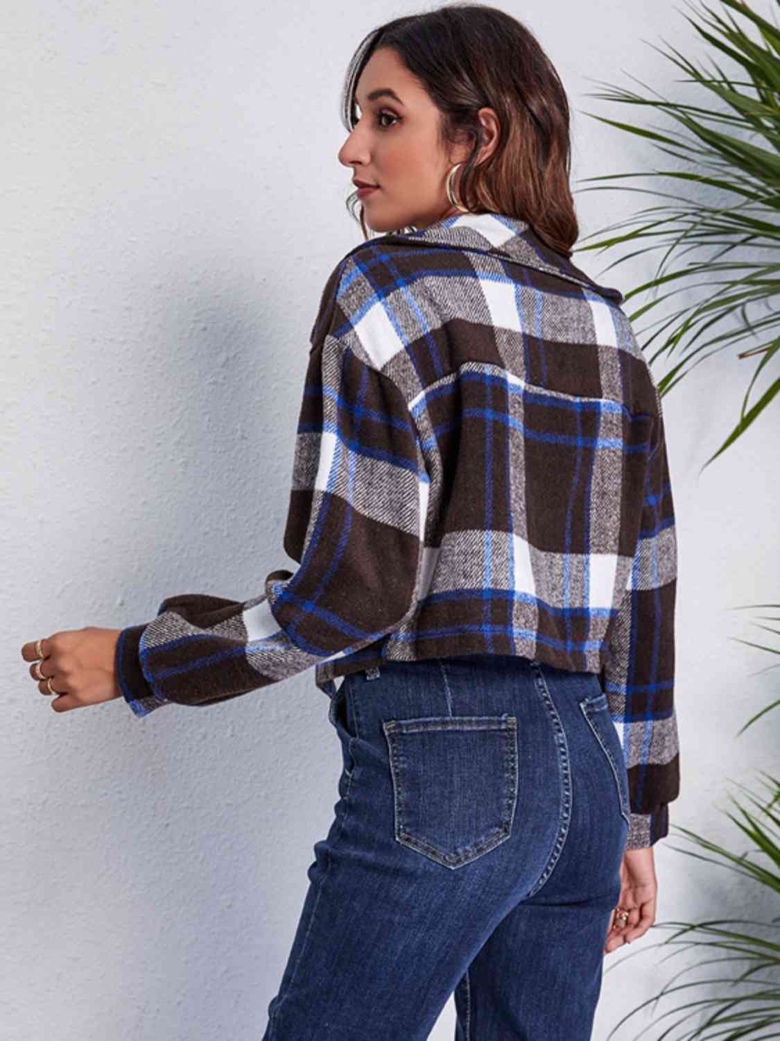 Plaid Button Front Jacket with Pockets Trendsi