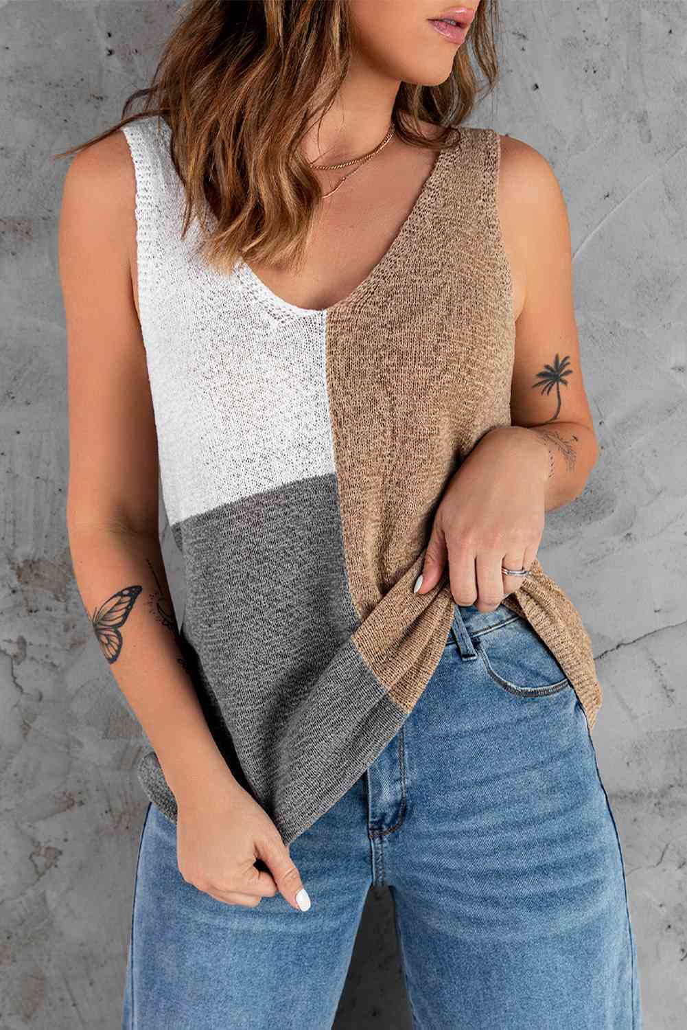  V-Neck Knitted Tank Trendsi