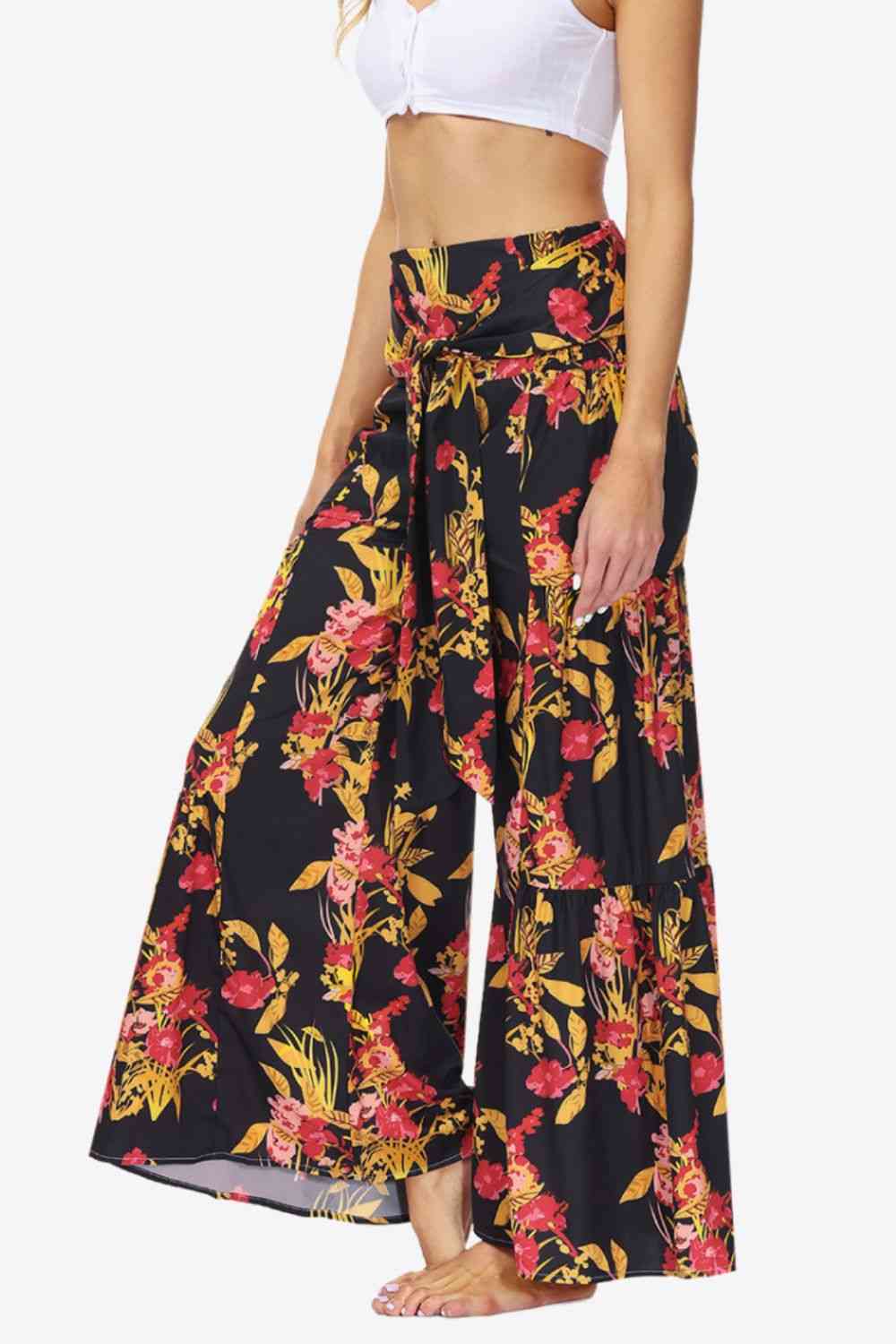 Floral Tie-Waist Tiered Culottes Bazaarbey