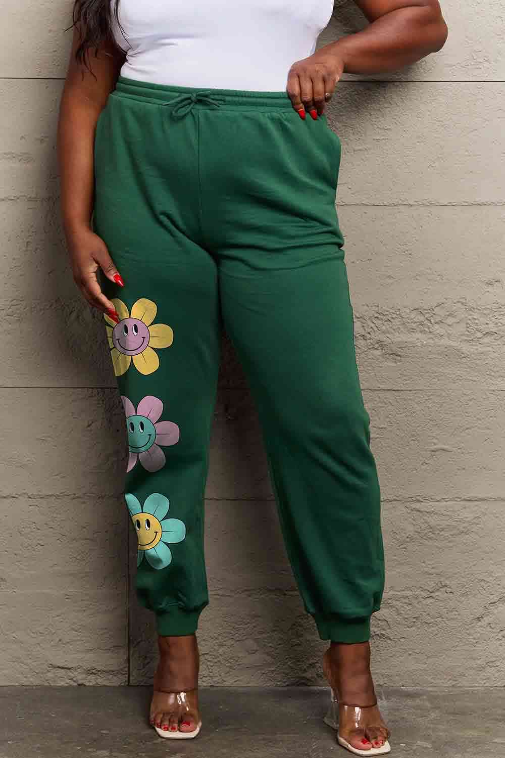    Drawstring Flower Graphic Long Sweatpants Bazaarbey