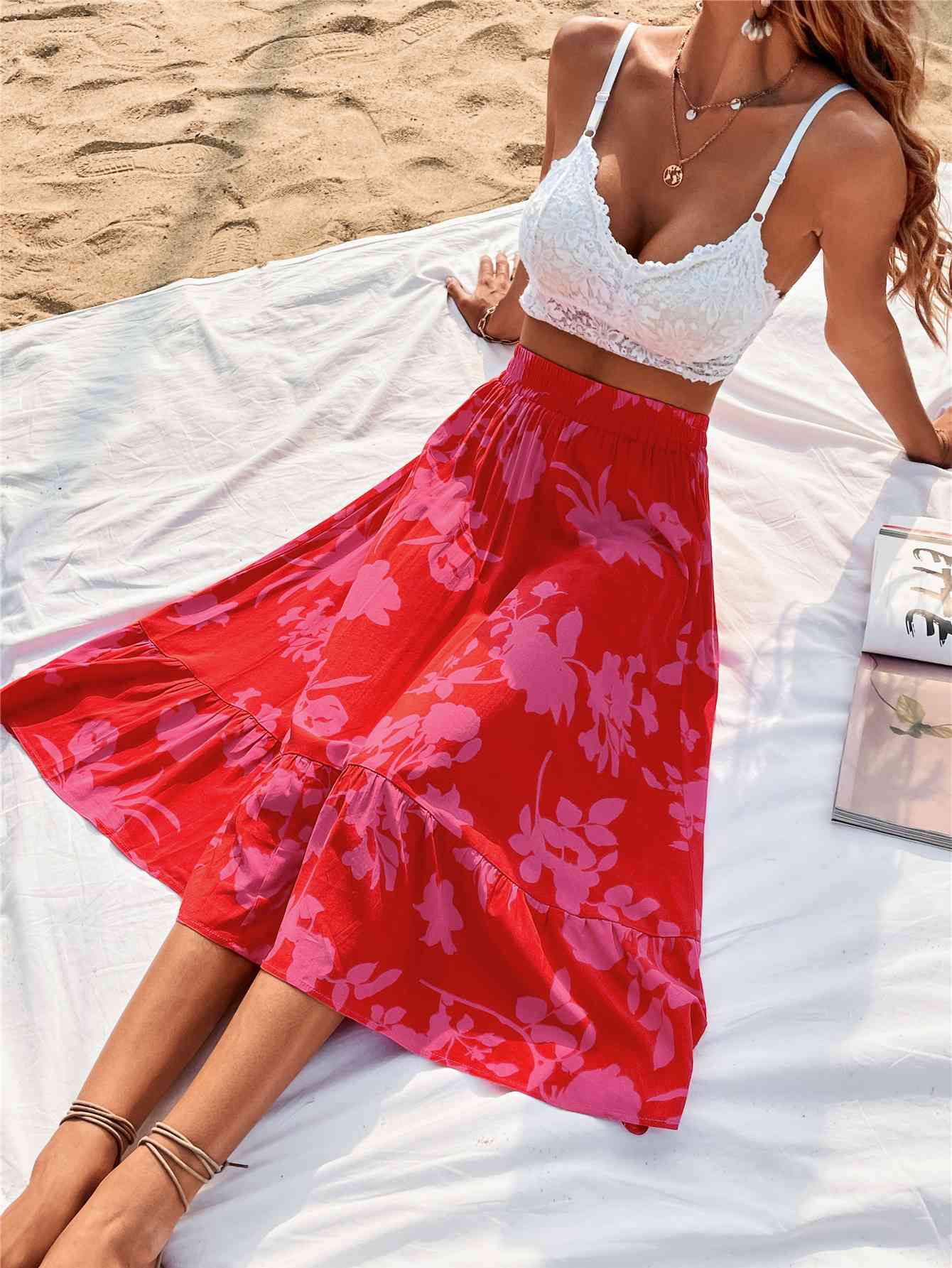 Printed Elastic Waist Skirt Trendsi