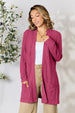   Ribbed Open Front Cardigan with Pockets Bazaarbey