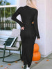 Cutout Round Neck Long Sleeve Slit Maxi Dress -BazaarBey - www.shopbazaarbey.com