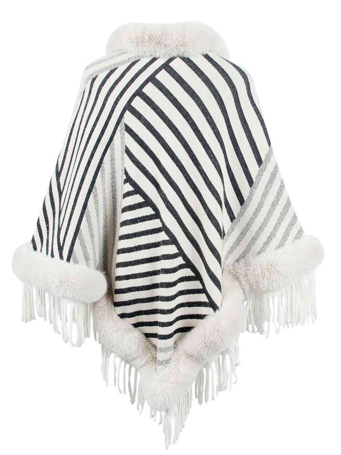 Striped Fringe Hem Poncho Bazaarbey