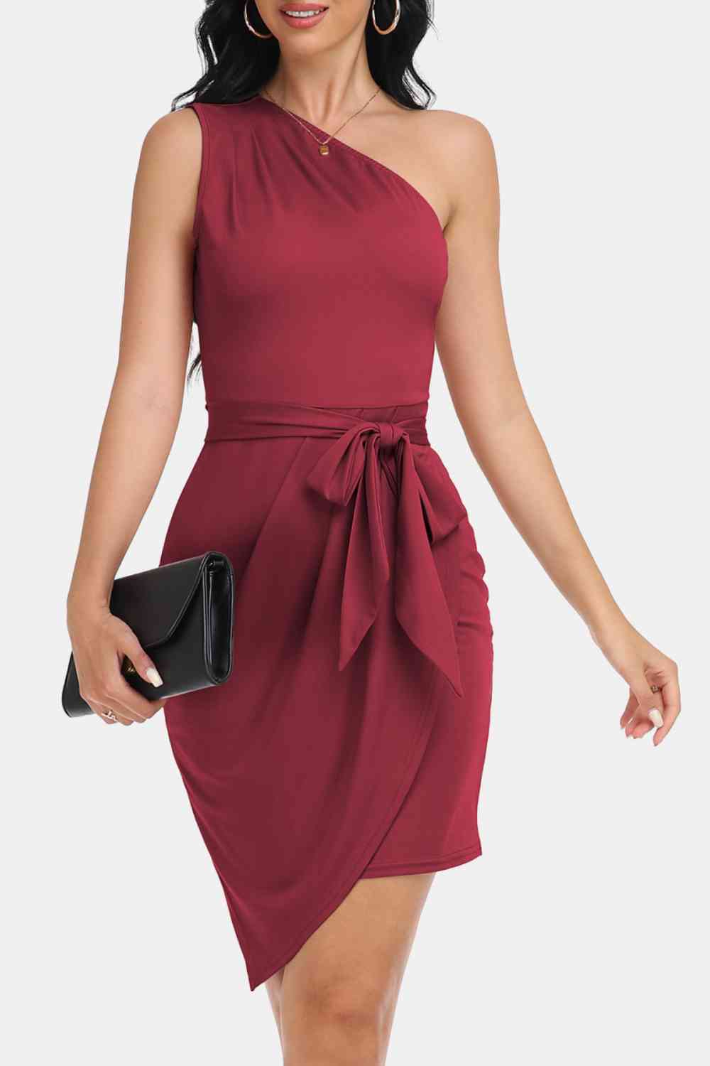 Tie Front One-Shoulder Sleeveless Dress -BazaarBey - www.shopbazaarbey.com