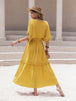 Tassel Trim Smocked V-Neck Short Sleeve Dress Bazaarbey