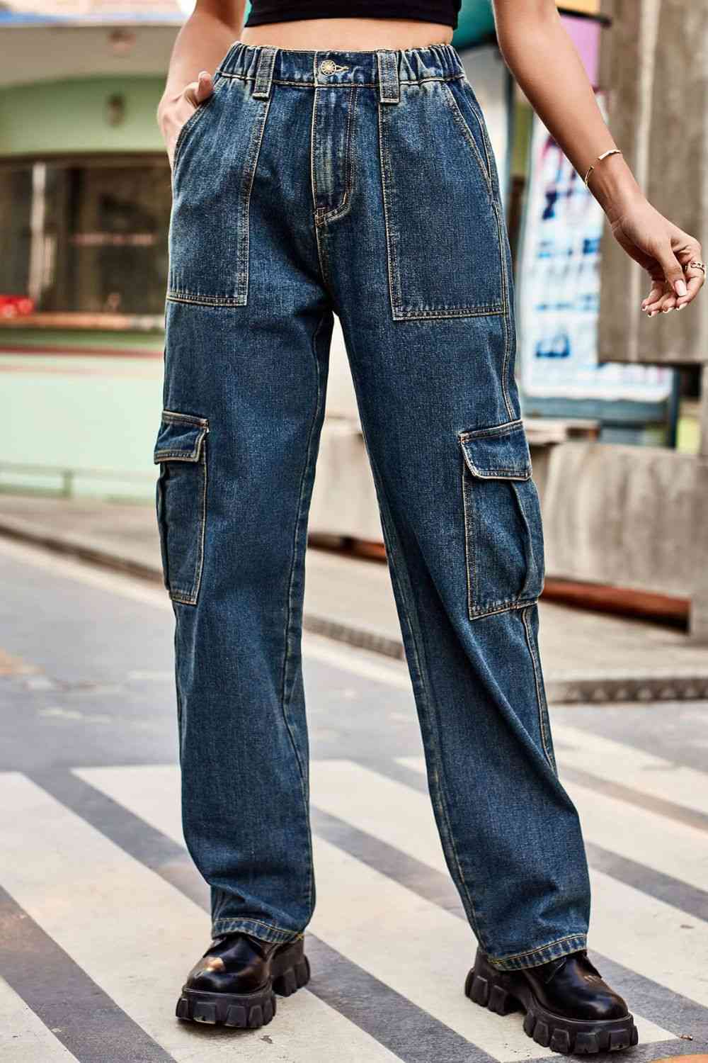  Long Straight Leg Jeans with Pockets Trendsi