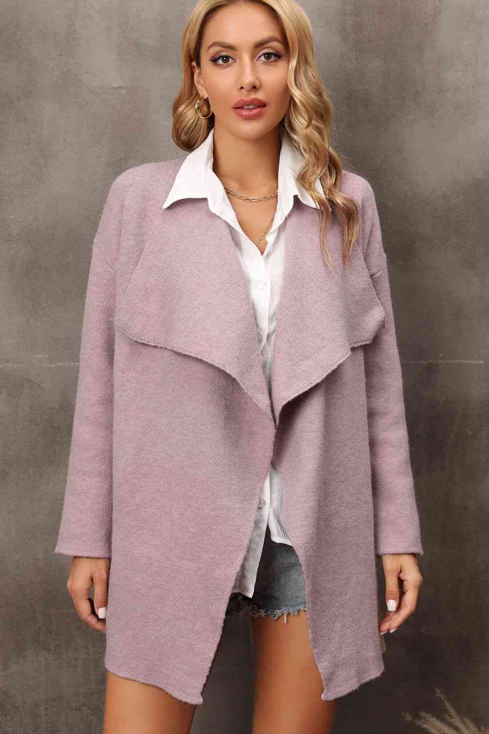 Waterfall Collar  Cardigan with Side Pockets Trendsi