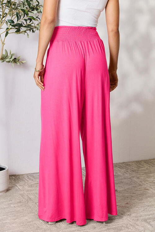   Smocked Wide Waistband Wide Leg Pants Bazaarbey