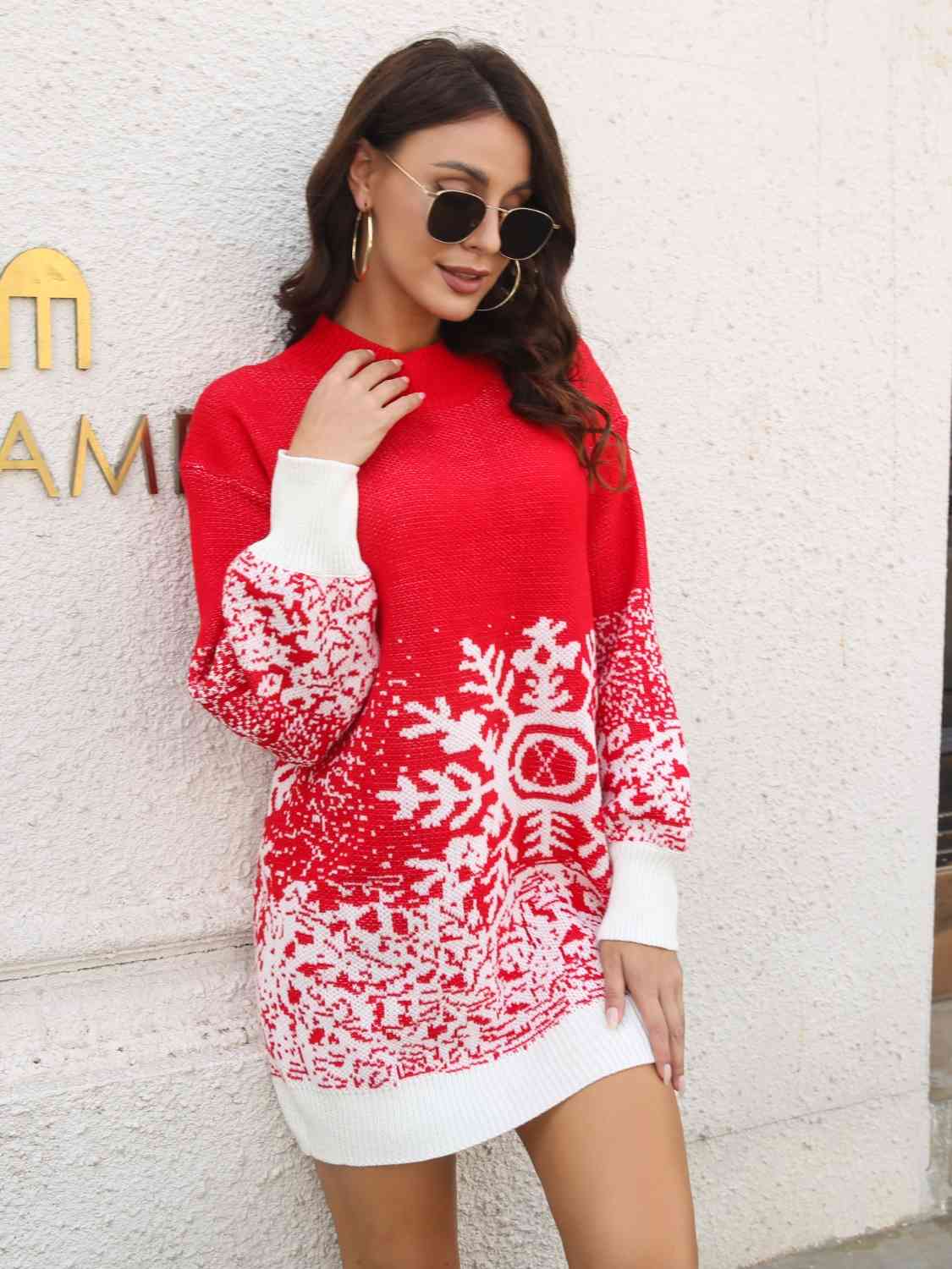 Snowflake Pattern Sweater Dress Bazaarbey