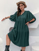 Plus Size Tie Neck Balloon Sleeve Midi Dress -BazaarBey - www.shopbazaarbey.com