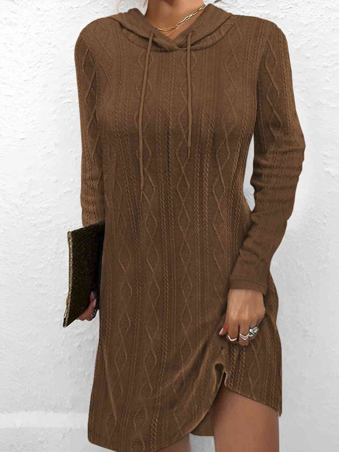 Drawstring Hooded Sweater Dress Bazaarbey